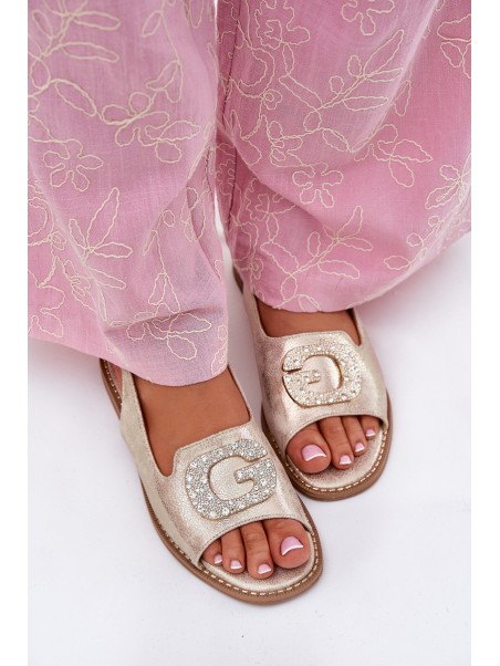 Women Sandals On Flat Heel With Decorative Detail S.Barski KV51-080 Gold