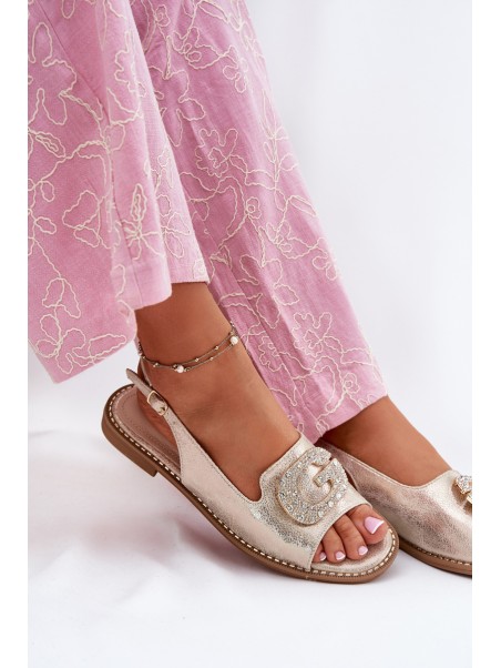 Women Sandals On Flat Heel With Decorative Detail S.Barski KV51-080 Gold