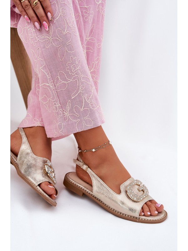 Women Sandals On Flat Heel With Decorative Detail S.Barski KV51-080 Gold