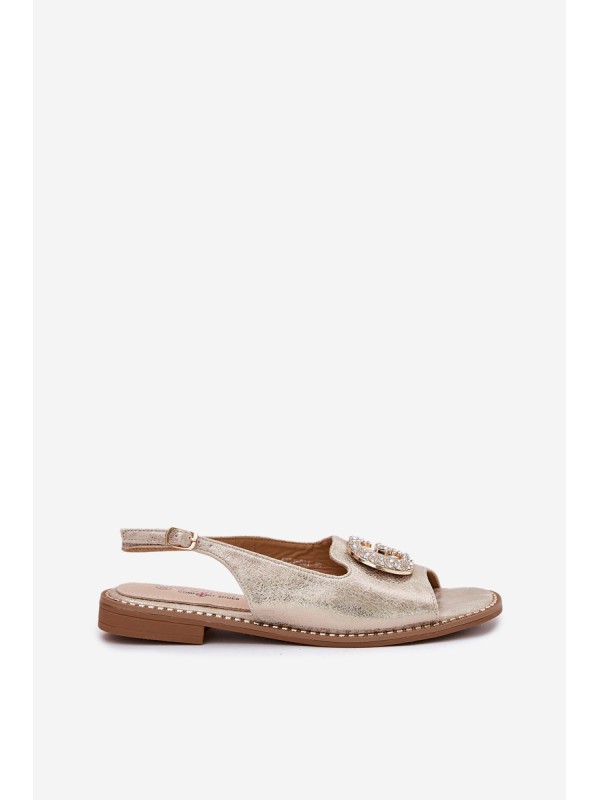 Women Sandals On Flat Heel With Decorative Detail S.Barski KV51-080 Gold