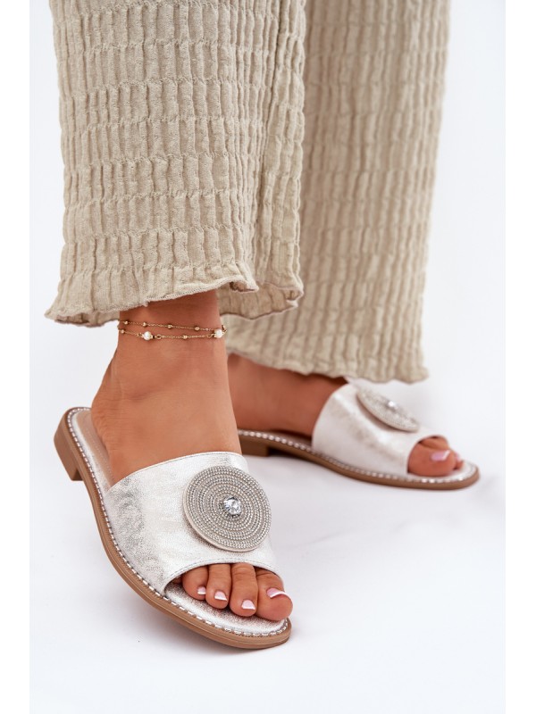 Women's Flat Sandals With Decoration S.Barski KV51-013 Silver