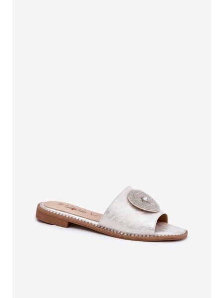 Women's Flat Sandals With Decoration S.Barski KV51-013 Silver