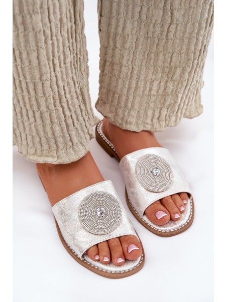 Women's Flat Sandals With Decoration S.Barski KV51-013 Silver