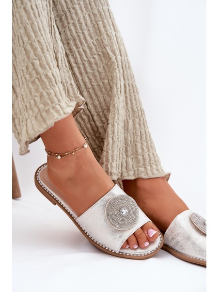 Women's Flat Sandals With Decoration S.Barski KV51-013 Silver
