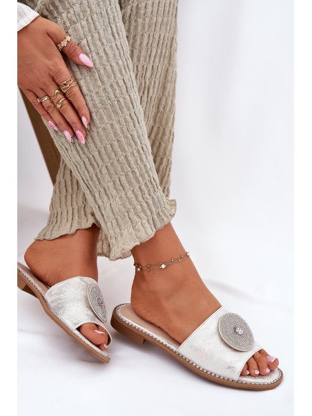 Women's Flat Sandals With Decoration S.Barski KV51-013 Silver