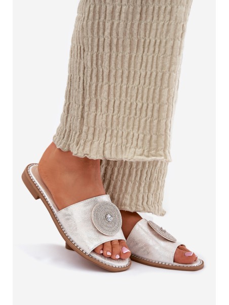 Women's Flat Sandals With Decoration S.Barski KV51-013 Silver