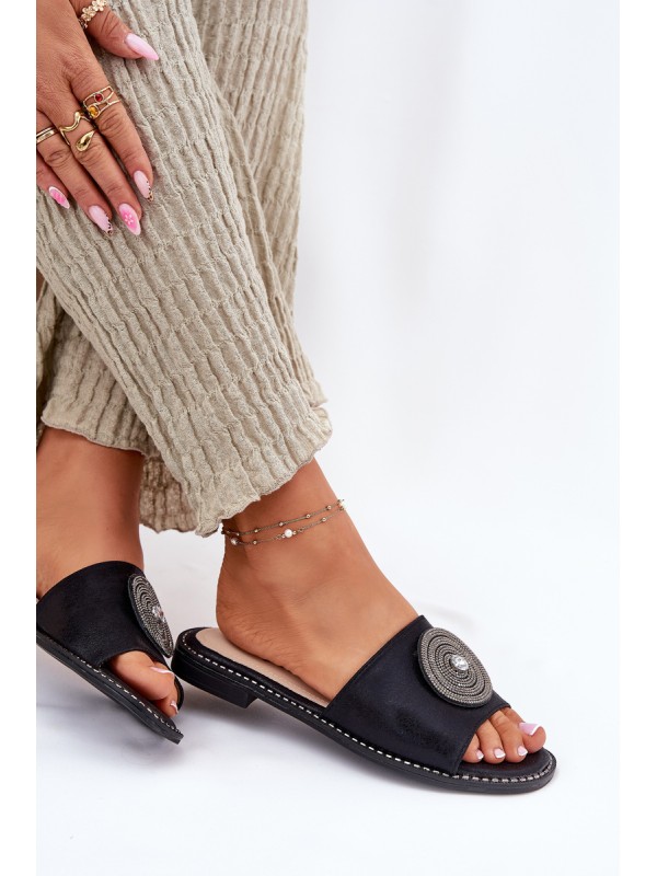 Ladies Flat Sandals With Decoration S.Barski KV51-013 Black
