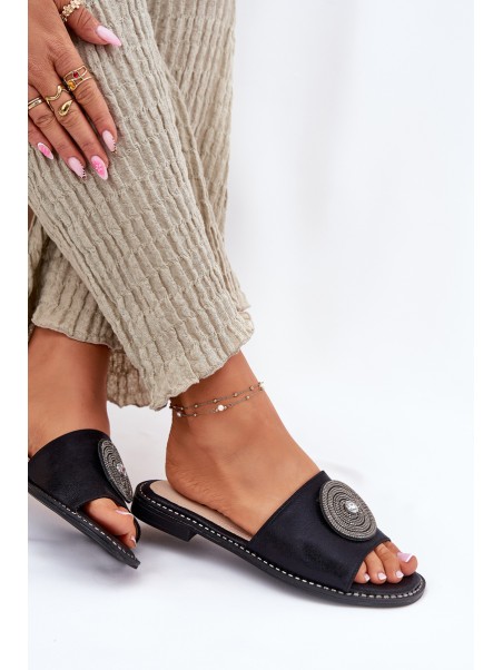 Ladies Flat Sandals With Decoration S.Barski KV51-013 Black