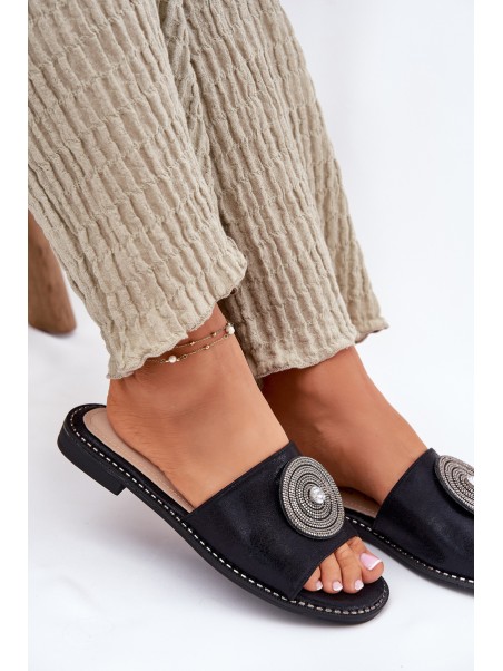 Ladies Flat Sandals With Decoration S.Barski KV51-013 Black