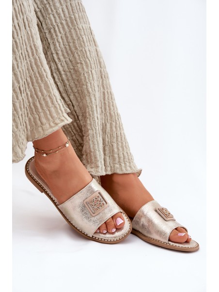 Women's Sandals On A Flat Heel With Decoration KV51-089 Gold