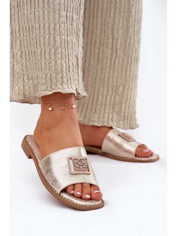 Women's Sandals On A Flat Heel With Decoration KV51-089 Gold