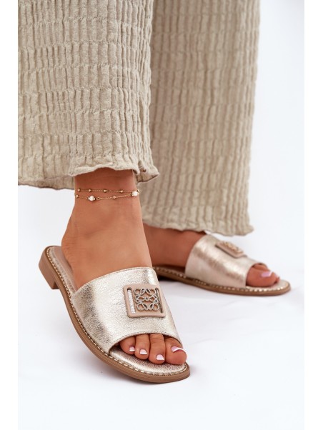 Women's Sandals On A Flat Heel With Decoration KV51-089 Gold