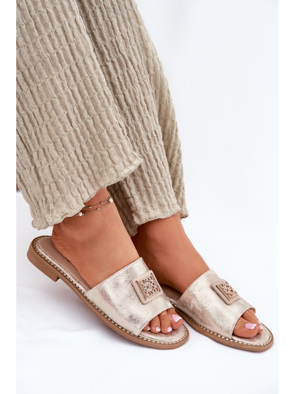 Women's Sandals On A Flat Heel With Decoration KV51-089 Gold