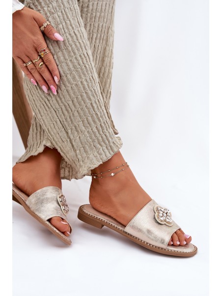 Ladies Flat Sandals With Decorative Detail S.Barski KV51-087 Gold