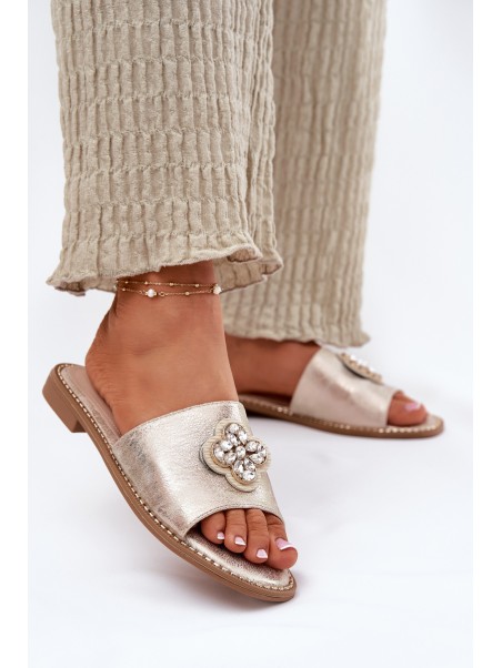 Ladies Flat Sandals With Decorative Detail S.Barski KV51-087 Gold