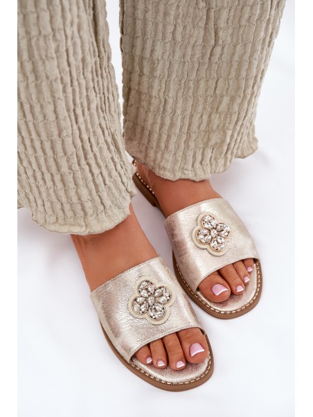 Ladies Flat Sandals With Decorative Detail S.Barski KV51-087 Gold
