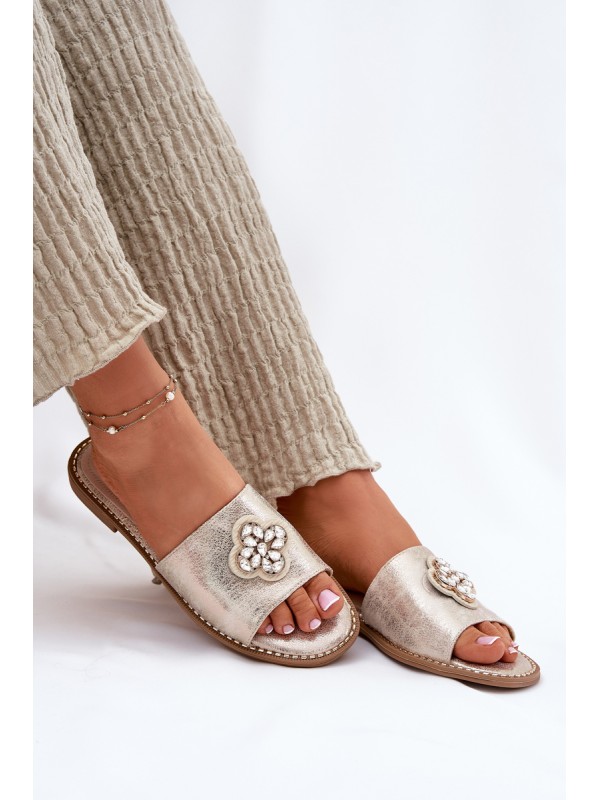 Ladies Flat Sandals With Decorative Detail S.Barski KV51-087 Gold
