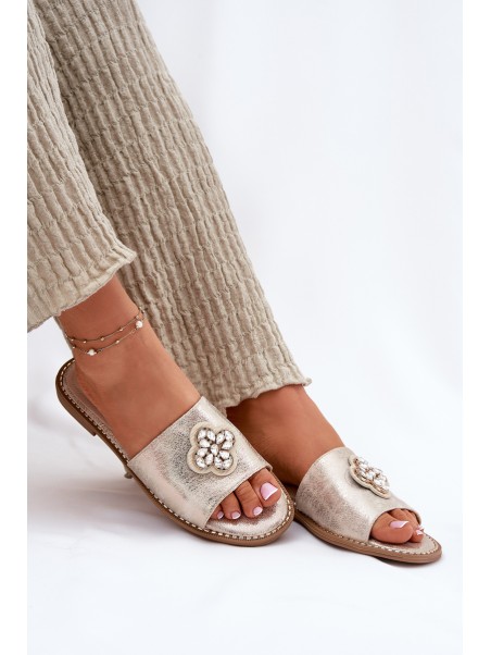 Ladies Flat Sandals With Decorative Detail S.Barski KV51-087 Gold