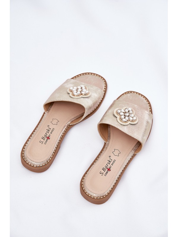 Ladies Flat Sandals With Decorative Detail S.Barski KV51-087 Gold