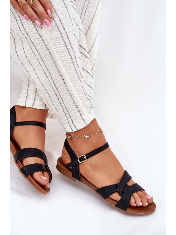 Flat Shiny Women's Sandals S.Barski KV51-022 Black