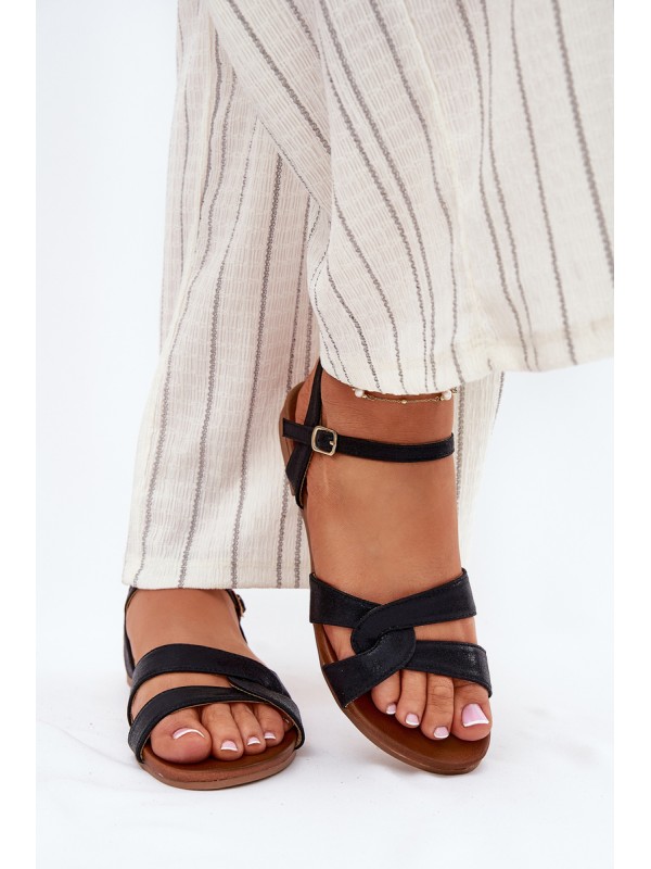 Flat Shiny Women's Sandals S.Barski KV51-022 Black