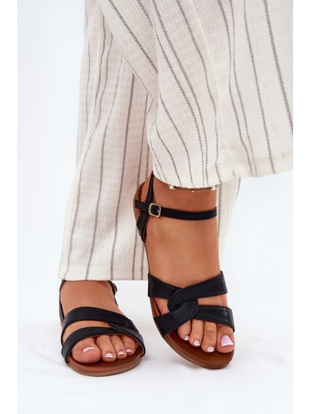Flat Shiny Women's Sandals S.Barski KV51-022 Black