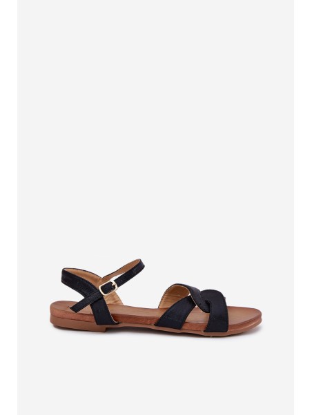 Flat Shiny Women's Sandals S.Barski KV51-022 Black