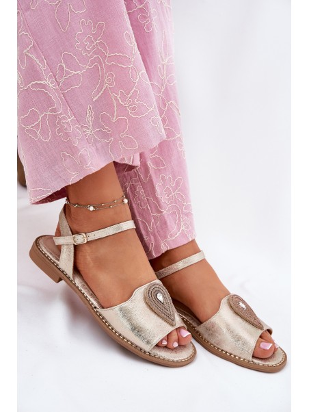 Women's Flat Sandals With Decoration S.Barski KV51-098 Gold
