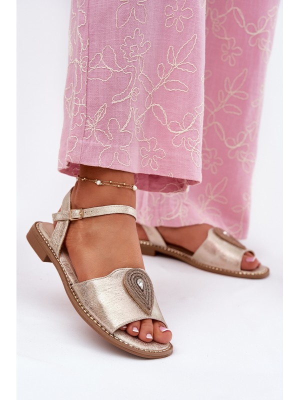 Women's Flat Sandals With Decoration S.Barski KV51-098 Gold