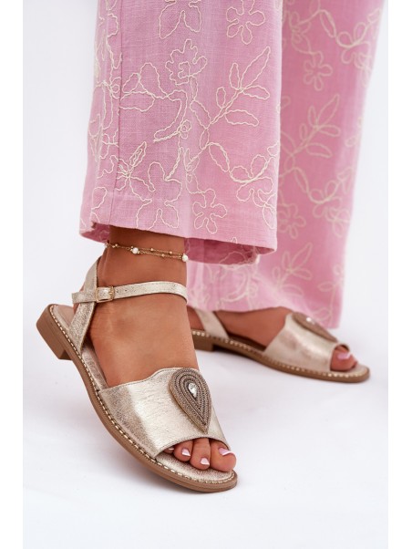 Women's Flat Sandals With Decoration S.Barski KV51-098 Gold