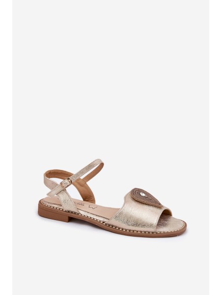 Women's Flat Sandals With Decoration S.Barski KV51-098 Gold