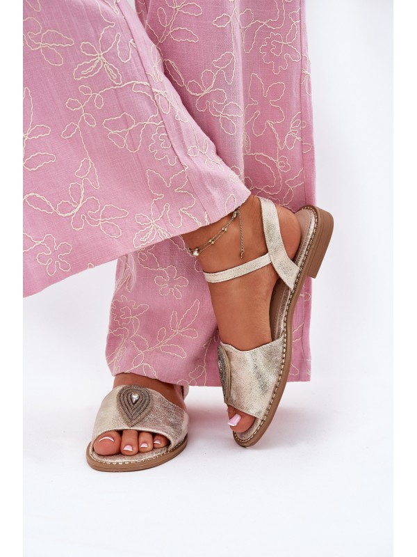 Women's Flat Sandals With Decoration S.Barski KV51-098 Gold