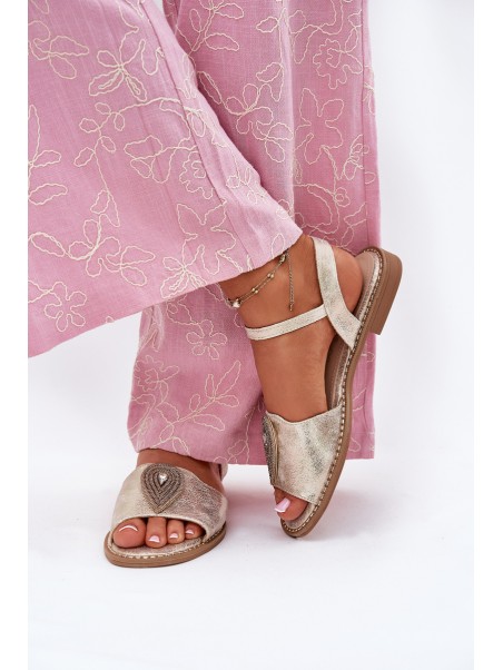 Women's Flat Sandals With Decoration S.Barski KV51-098 Gold