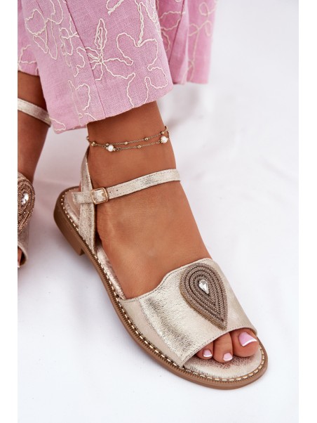 Women's Flat Sandals With Decoration S.Barski KV51-098 Gold