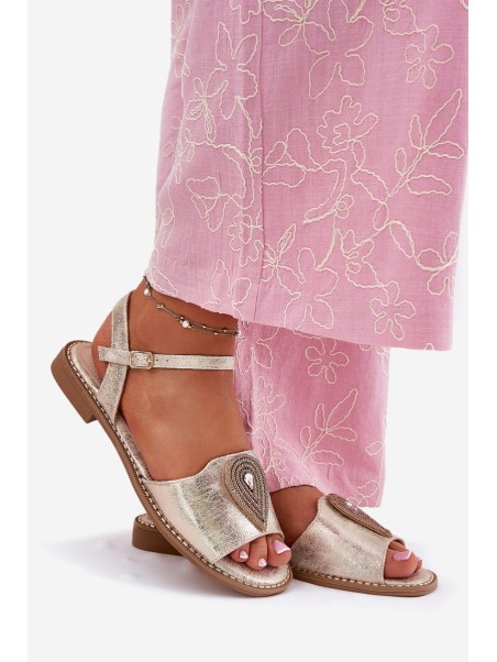 Women's Flat Sandals With Decoration S.Barski KV51-098 Gold