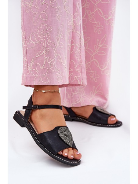 Women's Flat Sandals With Decoration S.Barski KV51-098 Black