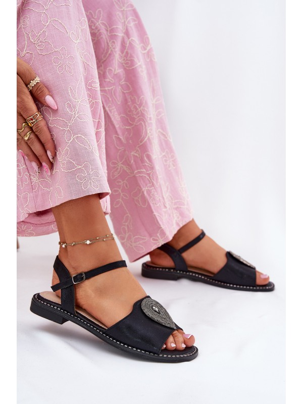 Women's Flat Sandals With Decoration S.Barski KV51-098 Black