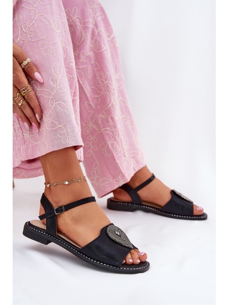 Women's Flat Sandals With Decoration S.Barski KV51-098 Black