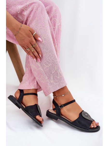 Women's Flat Sandals With Decoration S.Barski KV51-098 Black