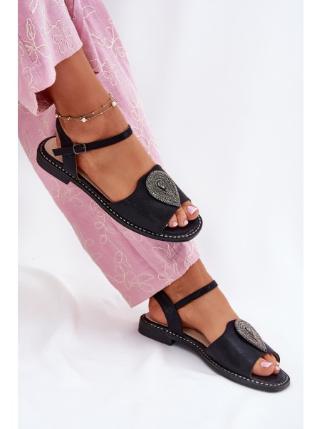 Women's Flat Sandals With Decoration S.Barski KV51-098 Black