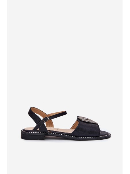 Women's Flat Sandals With Decoration S.Barski KV51-098 Black