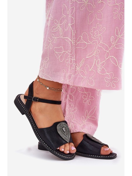 Women's Flat Sandals With Decoration S.Barski KV51-098 Black