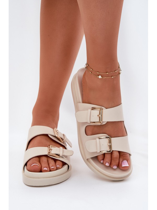 Women's Slippers With Golden Buckles Beige Sonarea