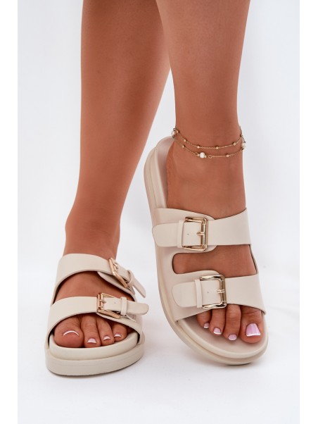 Women's Slippers With Golden Buckles Beige Sonarea
