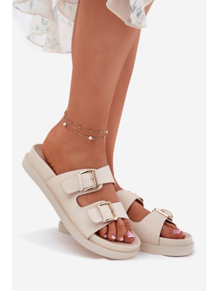 Women's Slippers With Golden Buckles Beige Sonarea
