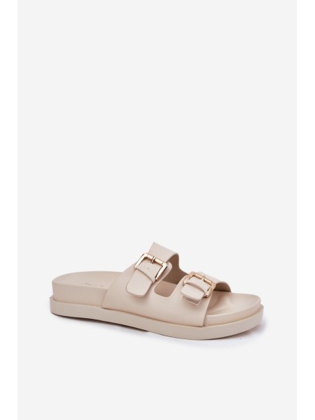 Women's Slippers With Golden Buckles Beige Sonarea