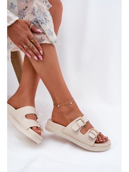 Women's Slippers With Golden Buckles Beige Sonarea