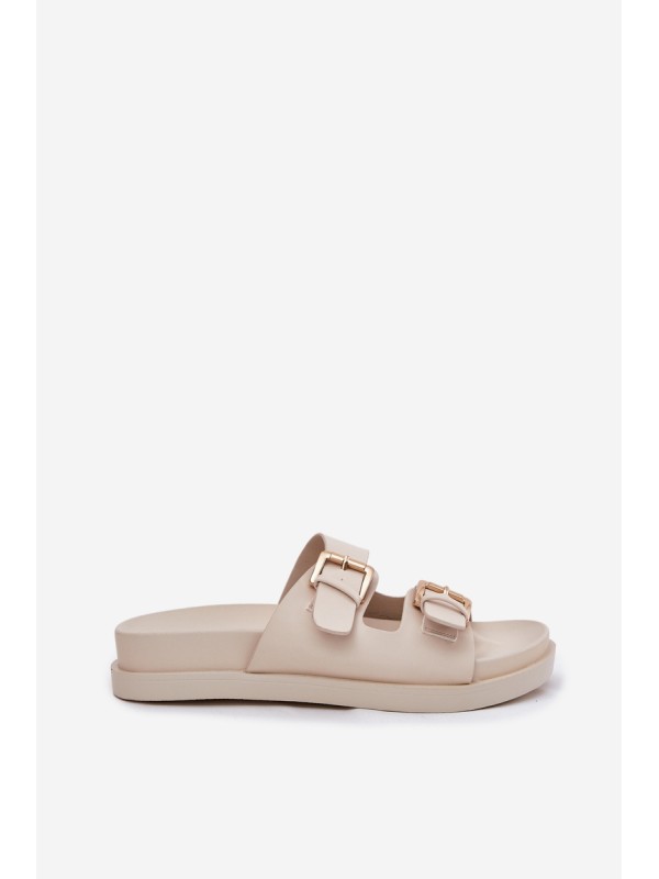 Women's Slippers With Golden Buckles Beige Sonarea