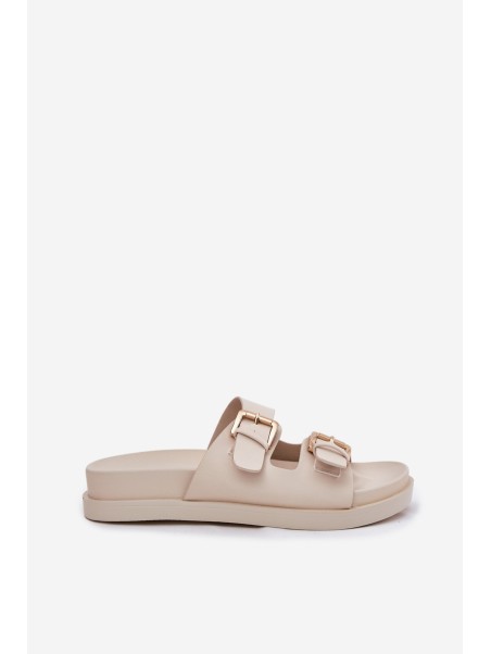 Women's Slippers With Golden Buckles Beige Sonarea