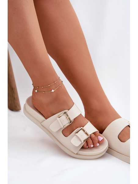 Women's Slippers With Golden Buckles Beige Sonarea